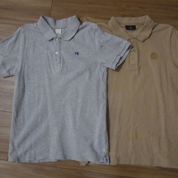 SCOTCH & SODA lot of 2 Boys Short Sleeve Cotton polos sz 10/140 tan and grey - Picture 1 of 15